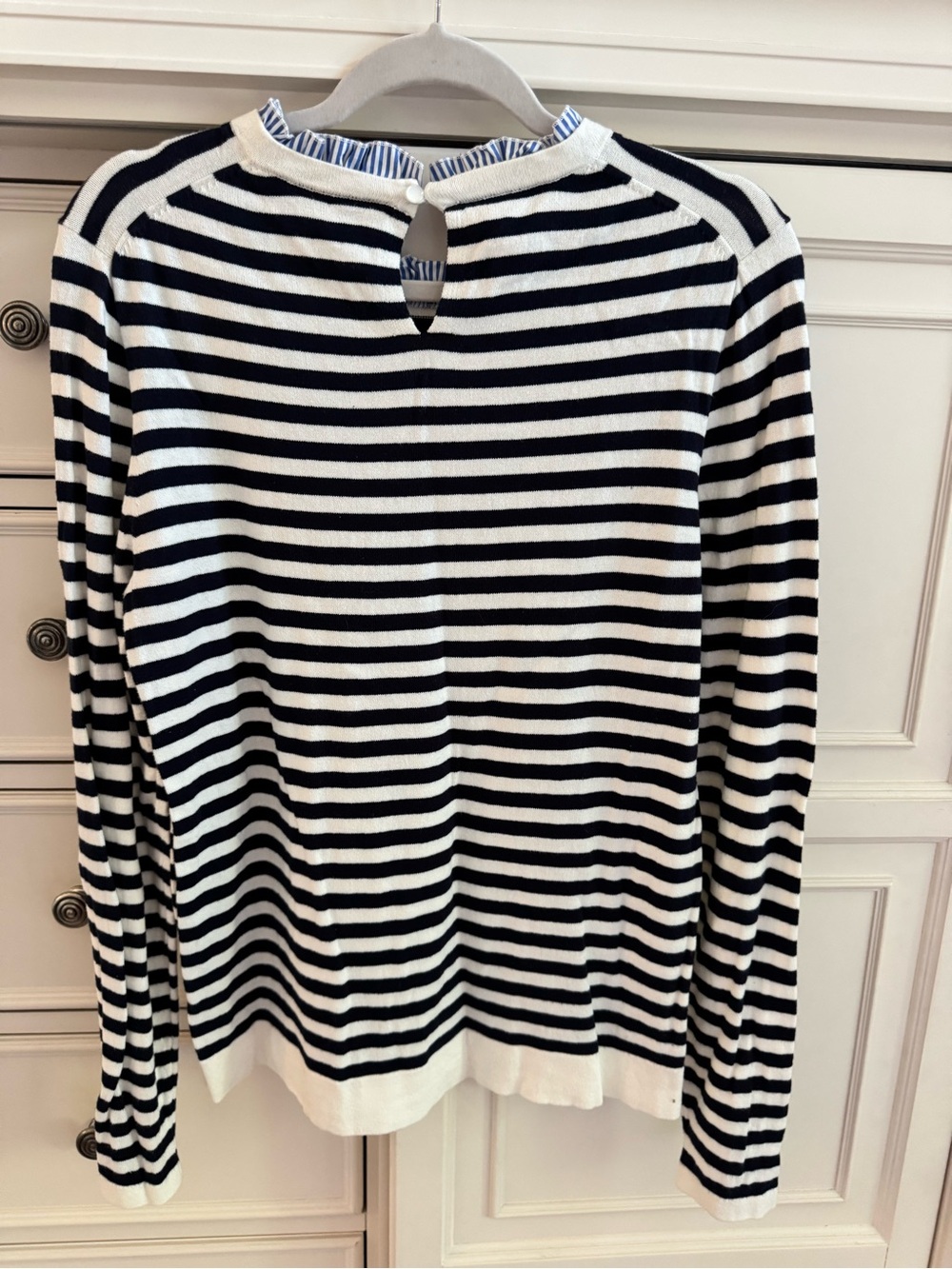 J. Crew Navy and White Striped Crewneck Sweater - Picture 2 of 2